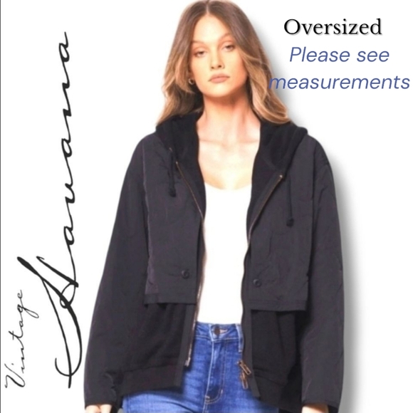 NWT VINTAGE HAVANA BLACK COMBO LAYERED COAT Oversized Small - Picture 1 of 16